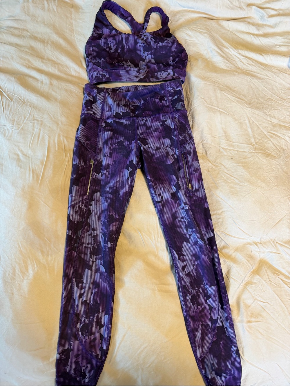 Athleta Purple Floral High-Rise Performance Leggings & Sports Bra Set